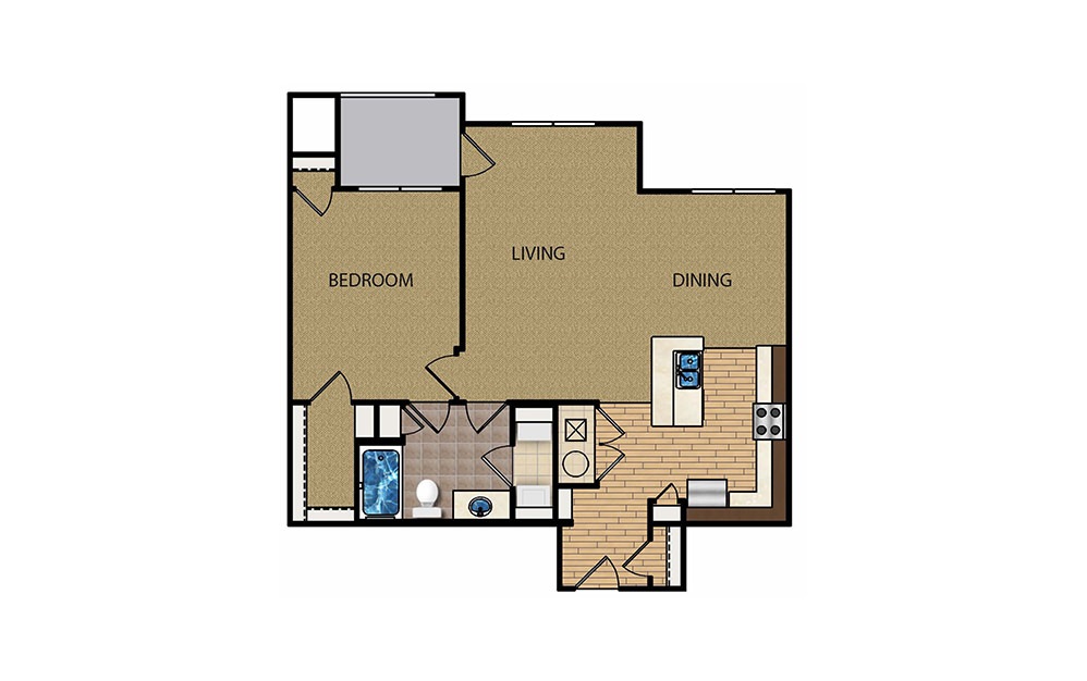 Mint - 1 bedroom floorplan layout with 1 bath and 864 to 1052 square feet.