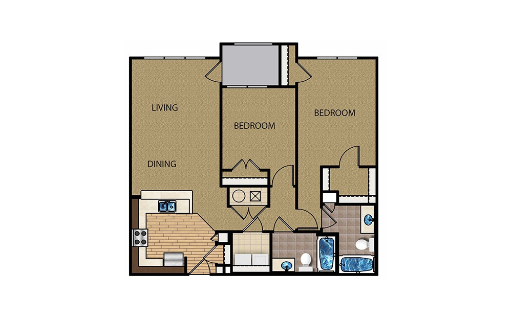 Hunter - 2 bedroom floorplan layout with 2 baths and 1021 to 1135 square feet.